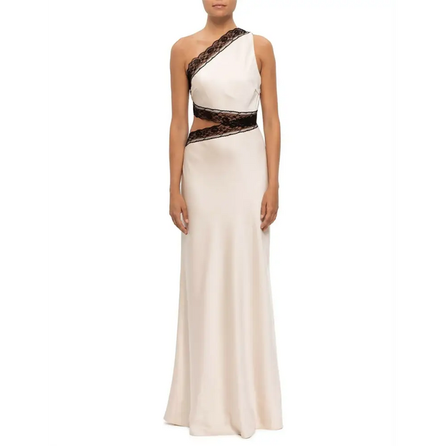Misha Jillian Satin Maxi Dress in Pink Champagne/Black Size 8 - 8 / White - Dresses