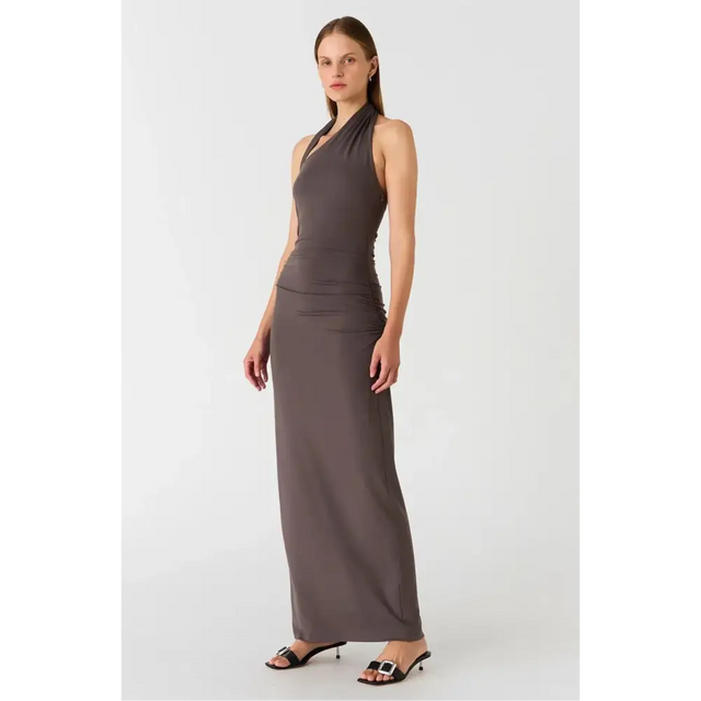 Misha Krystal Matte Slinky Midi Dress Cloud Grey Size 10 - 10 / Brown - Dresses