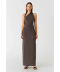 Misha Krystal Matte Slinky Midi Dress Cloud Grey Size 10 - 10 / Brown - Dresses