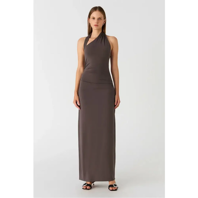 Misha Krystal Matte Slinky Midi Dress Cloud Grey Size 10 - 10 / Brown - Dresses