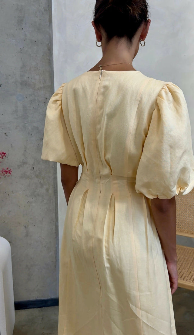 Modi The Label Butter Yellow Air Linen Maxi Dress | Passion For Fashion
