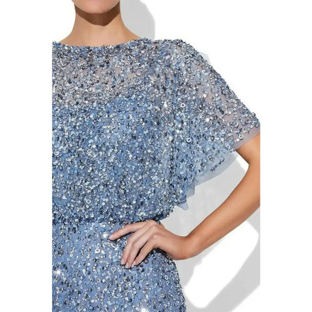 Montique Alinda Hand Beaded Dress Sky Blue Size AU 8 - 8 / Blue - Dresses