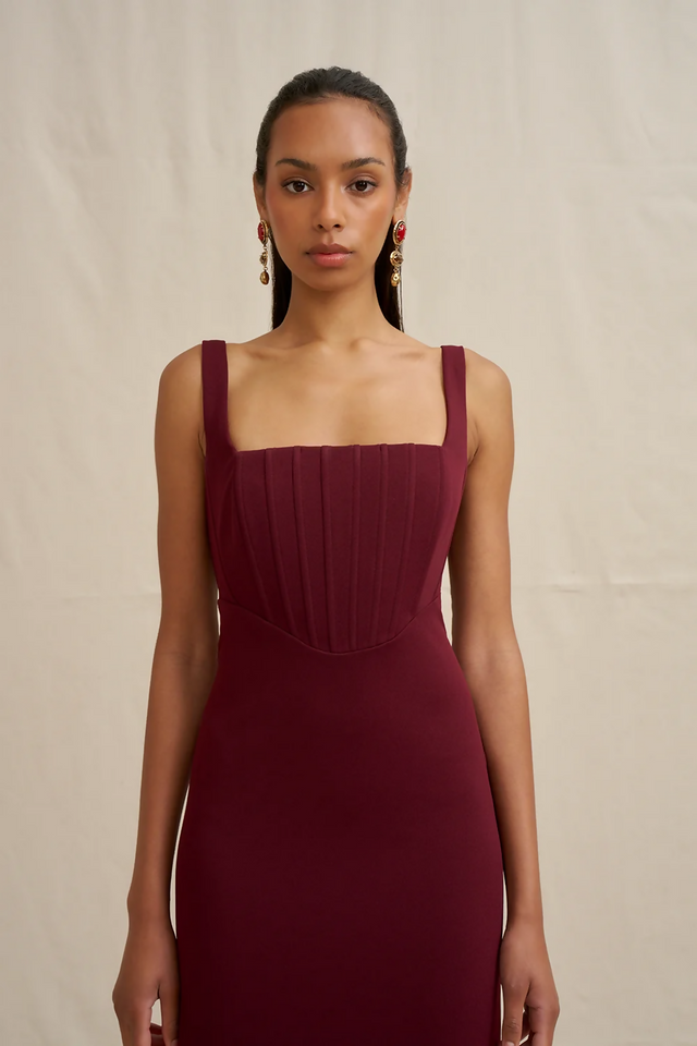 By Johnny Basia Bodice Midi Dress Burgundy