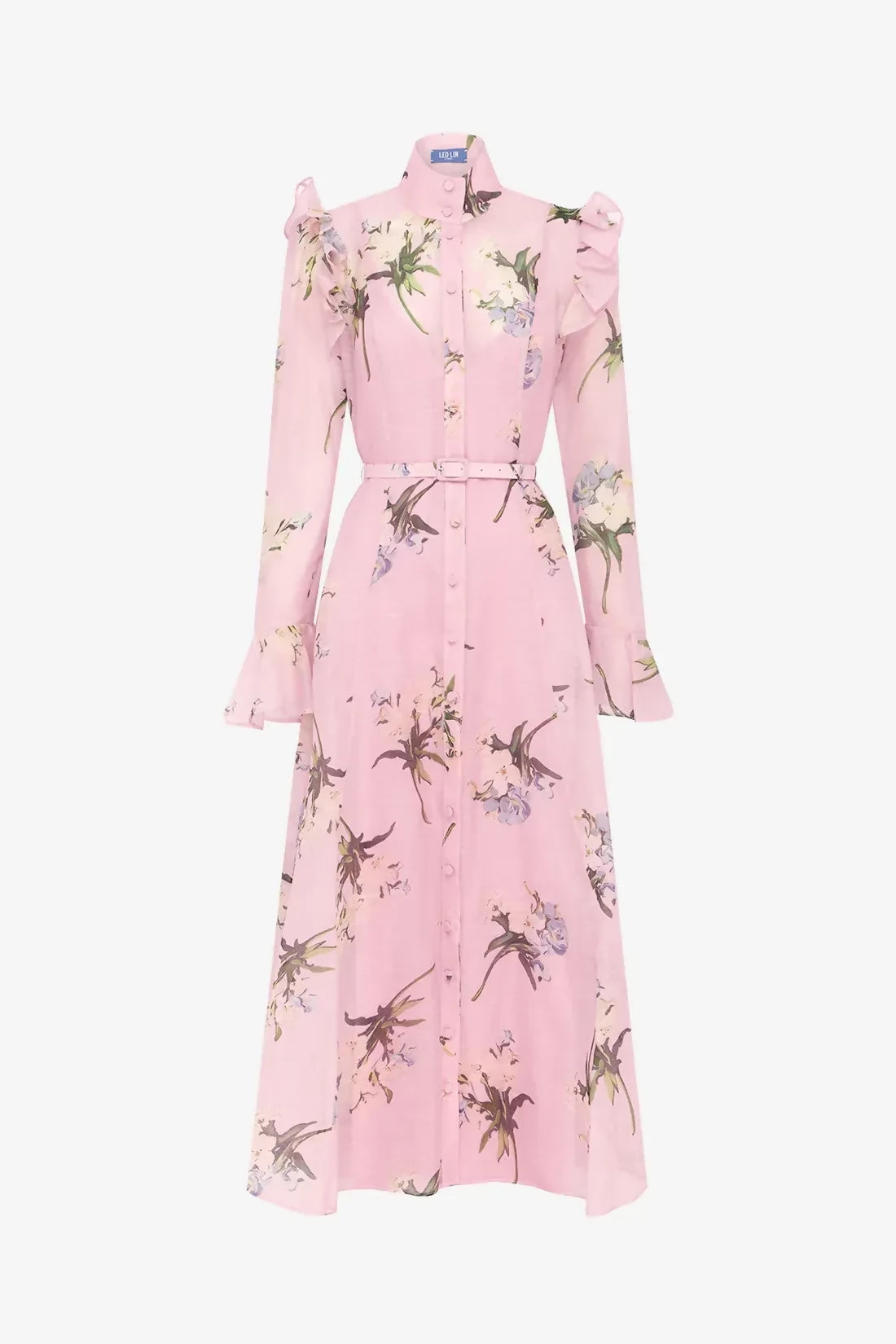 Leo Lin Katrina Butterfly Sleeve Midi Dress Bouquet Print in Pastel Pink – view 2