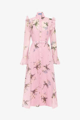 Leo Lin Katrina Butterfly Sleeve Midi Dress Bouquet Print in Pastel Pink view 2