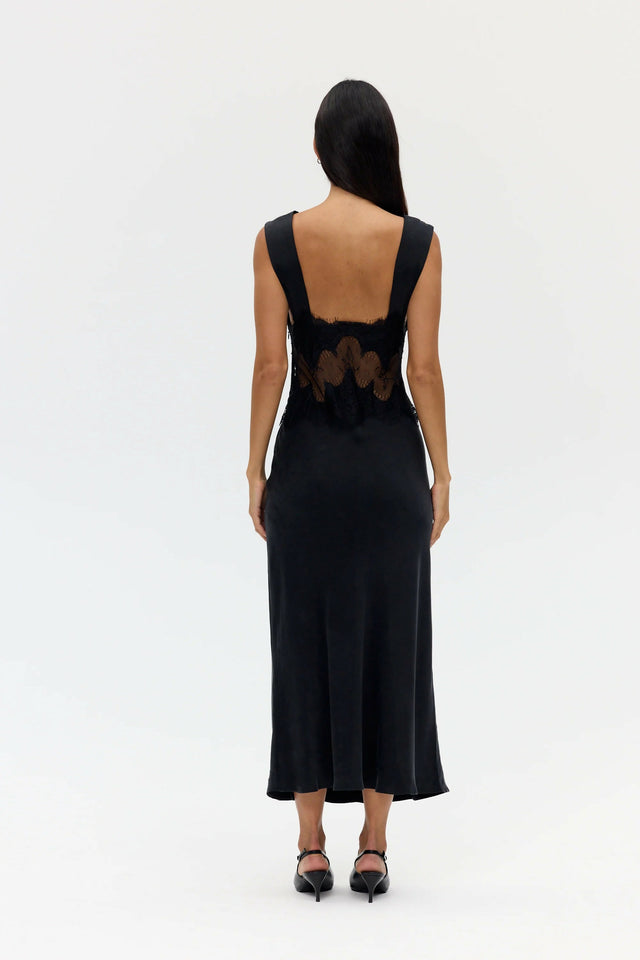 Third Form Visions Lace Deep V Maxi Dress - Ebony
