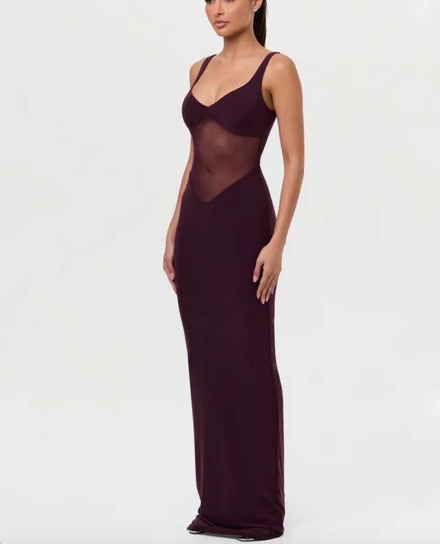 Naked Wardrobe Hourglass Mesh Contrast Dress Plum