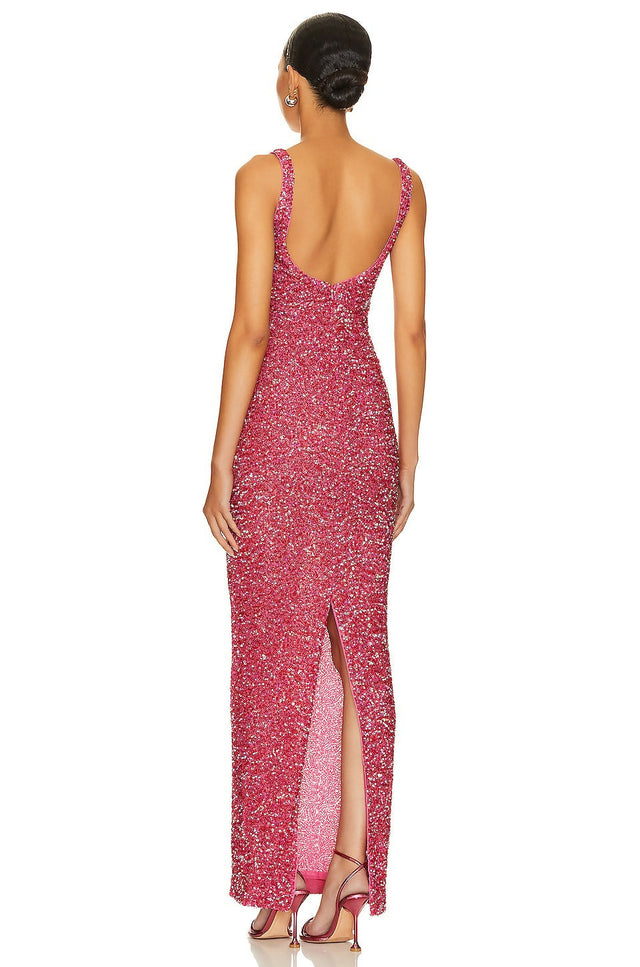 NBD Jahnvi Pink Glitter Maxi Dress - 6 / Red - Dresses