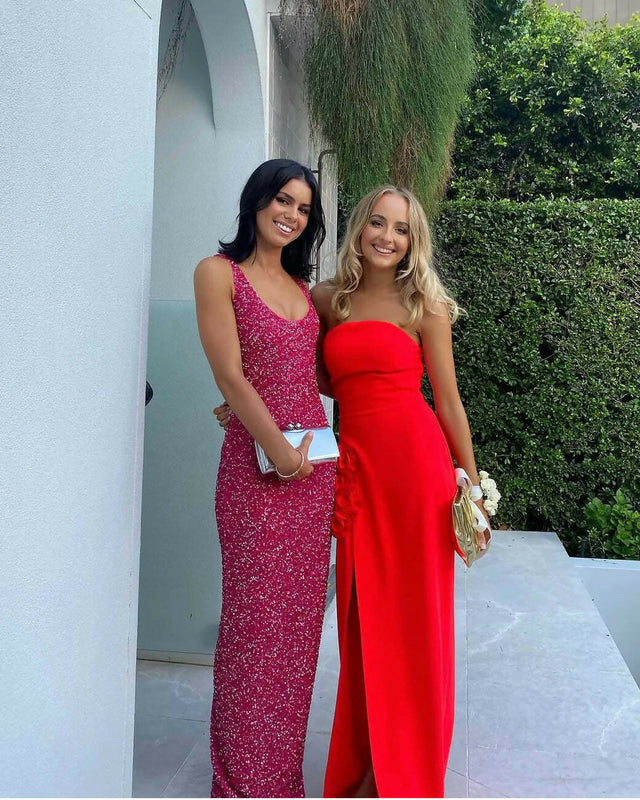 NBD Jahnvi Pink Glitter Maxi Dress - 6 / Red - Dresses