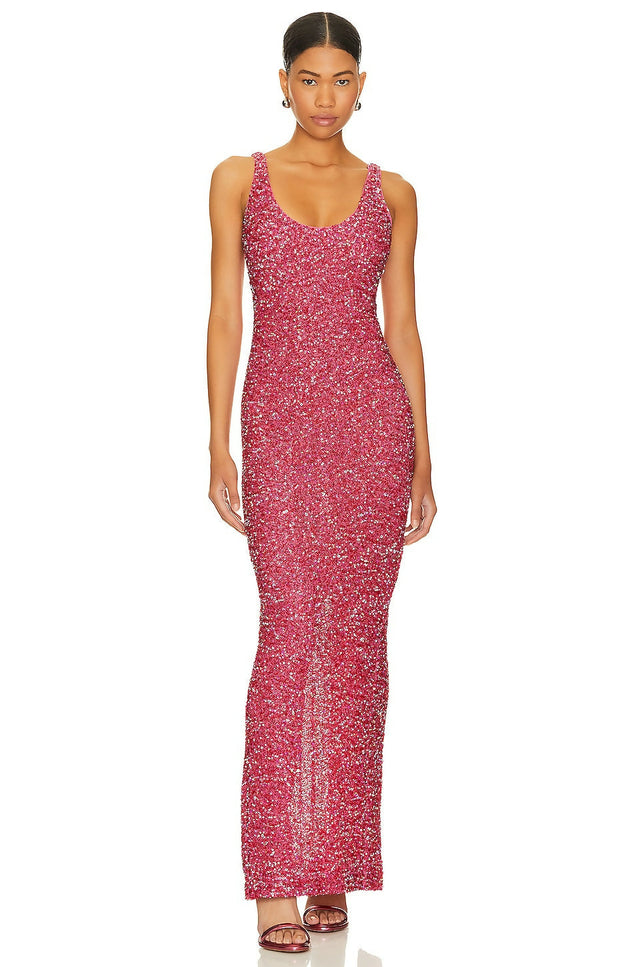 NBD Jahnvi Pink Glitter Maxi Dress - 6 / Red - Dresses