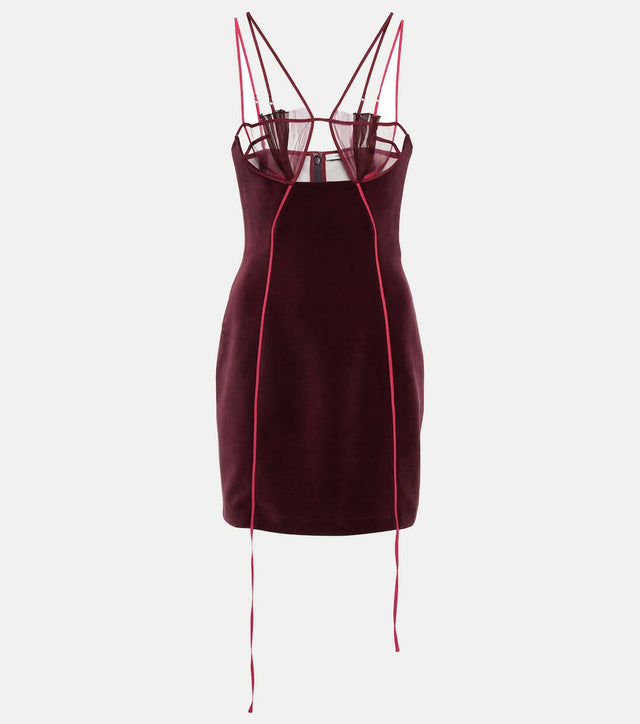 Nensi Dojaka Cutout Velvet and Mesh Mini Dress - 8 / Red - Dresses