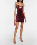 Nensi Dojaka Cutout Velvet and Mesh Mini Dress - 8 / Red - Dresses