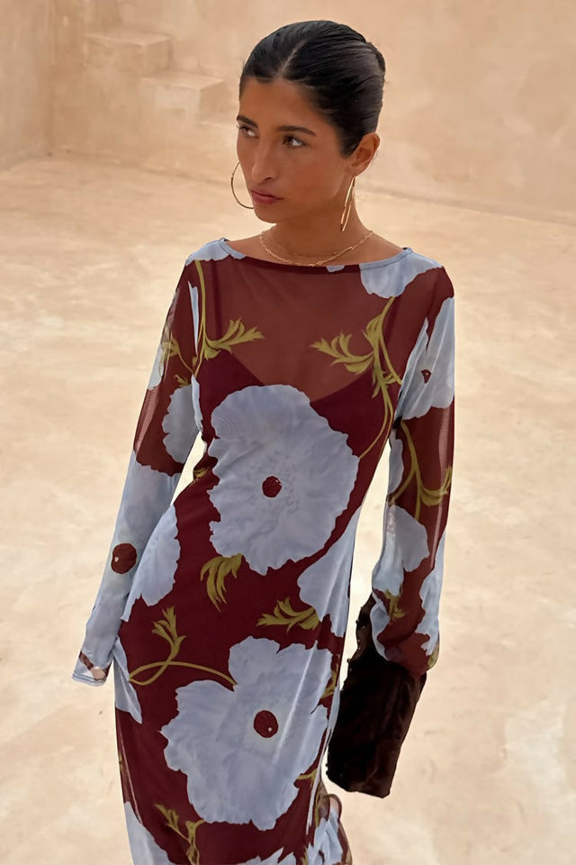 Never Fully Dressed Aria Dress Burgundy & Blue Poppy