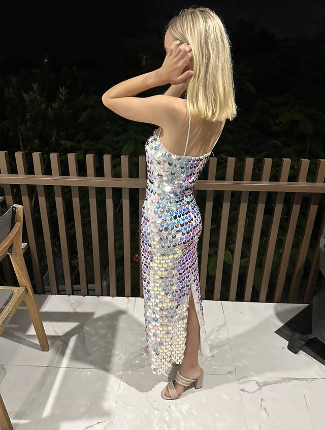 sachin and babi light blue dress Eliza J Women's Halter Sequin Gown - Silver