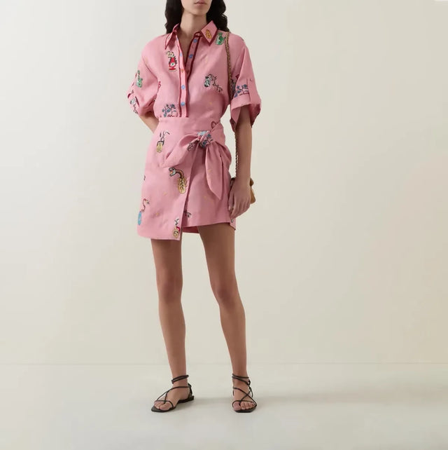 Alemais Timmy Embroidered Shirt & Sarong Skirt Pink