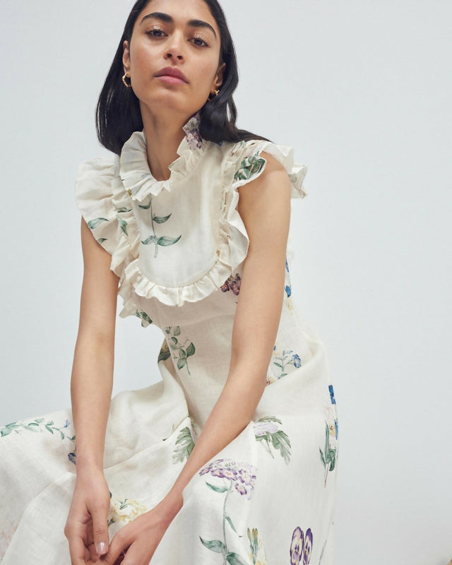 Alemais Jules Floral Midi Maxi Antique Dress White