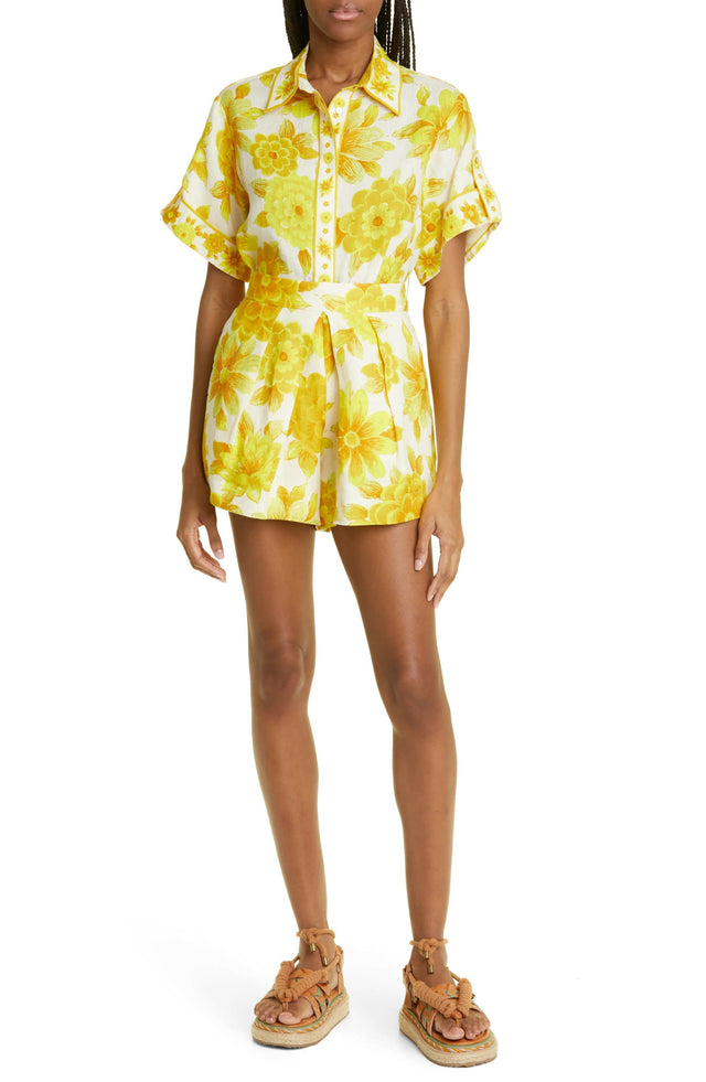 Alemais Sonny Oversized Shirt and Shorts Set Floral Lemon Size 8