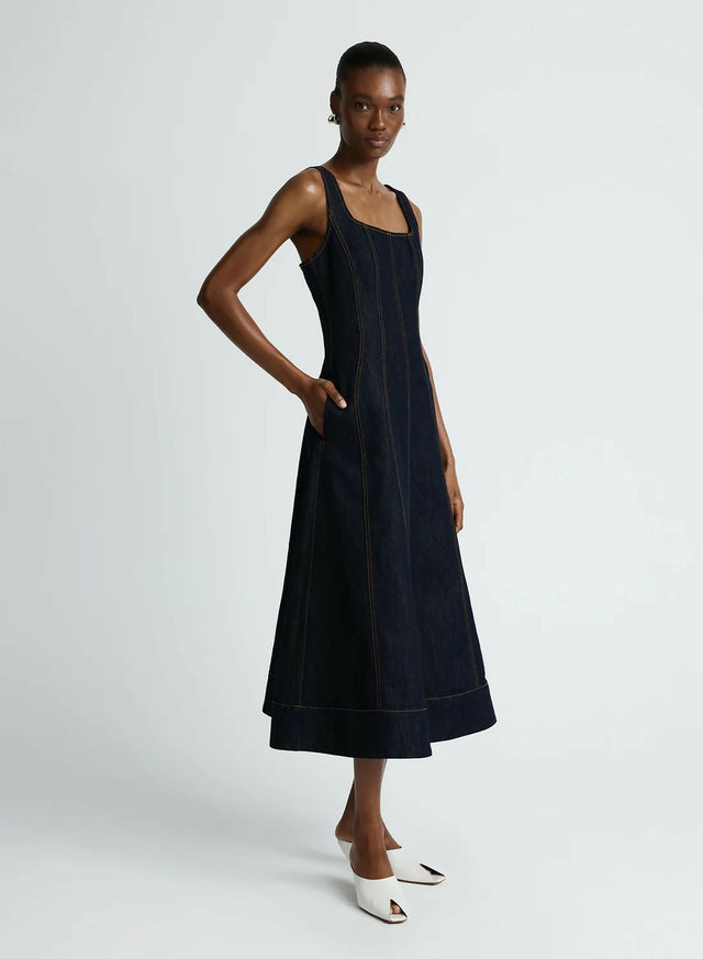 ANNA QUAN Justice Dress Dark Indigo Denim Size 8