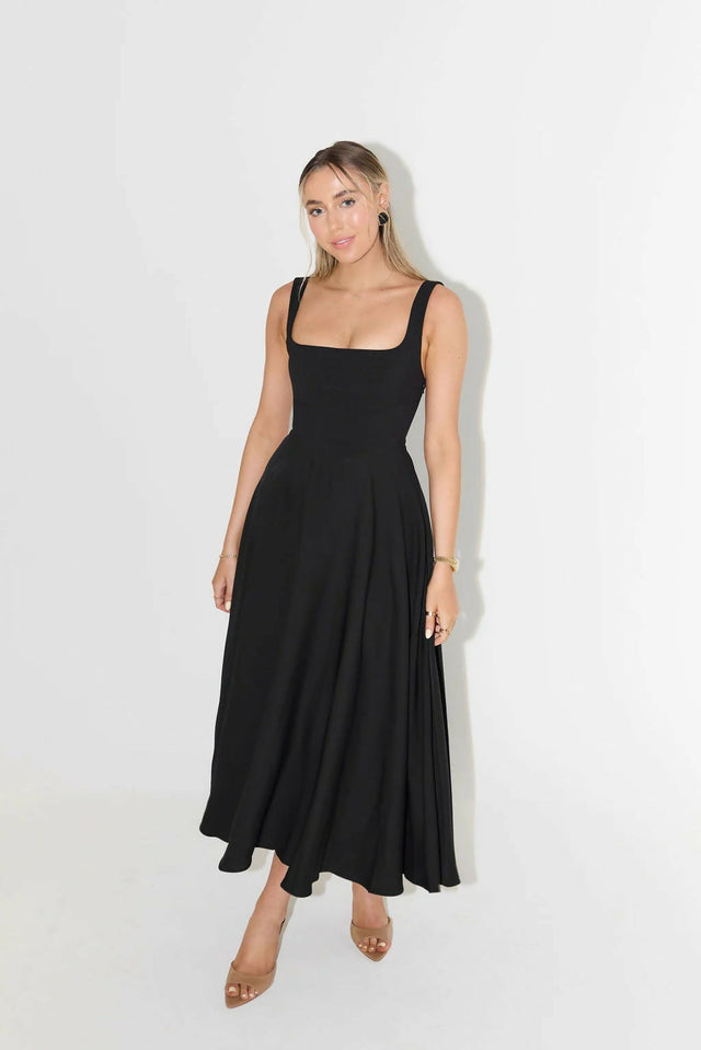 Odd Muse The Ultimate Muse High Waist Square Neck Midi Dress in Black Size S / AU 8 & 10 - Dresses