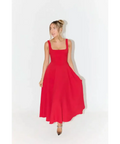 Odd Muse The Ultimate Muse High Waist Square Neck Midi Dress Red Size 10 - 10 / Red - Dresses