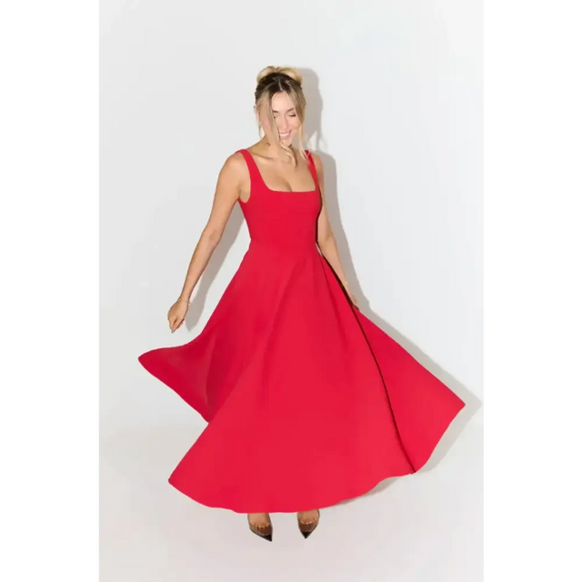 Odd Muse The Ultimate Muse High Waist Square Neck Midi Dress Red Size 10 - 10 / Red - Dresses