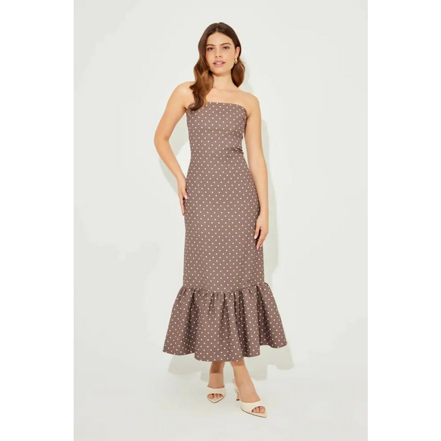 Odd Muse - The Ultimate Muse Strapless Peplum Hem Midi Dress - Brown - Dresses