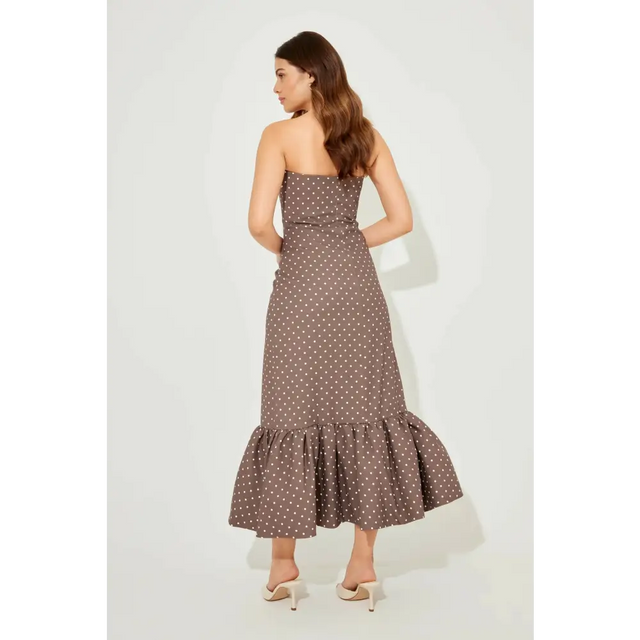 Odd Muse - The Ultimate Muse Strapless Peplum Hem Midi Dress - Brown - Dresses