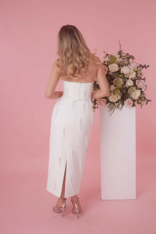 Odd Muse Ultimate Muse Embellished Strapless Midi Dress - 12 / White - Dresses