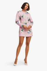 Leo Lin Aliza Long Sleeve Mini Dress Bouquet Print in Pastel Pink view 1