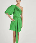 Oroton One Shoulder Gathered Dress - 8 / Green - Dresses