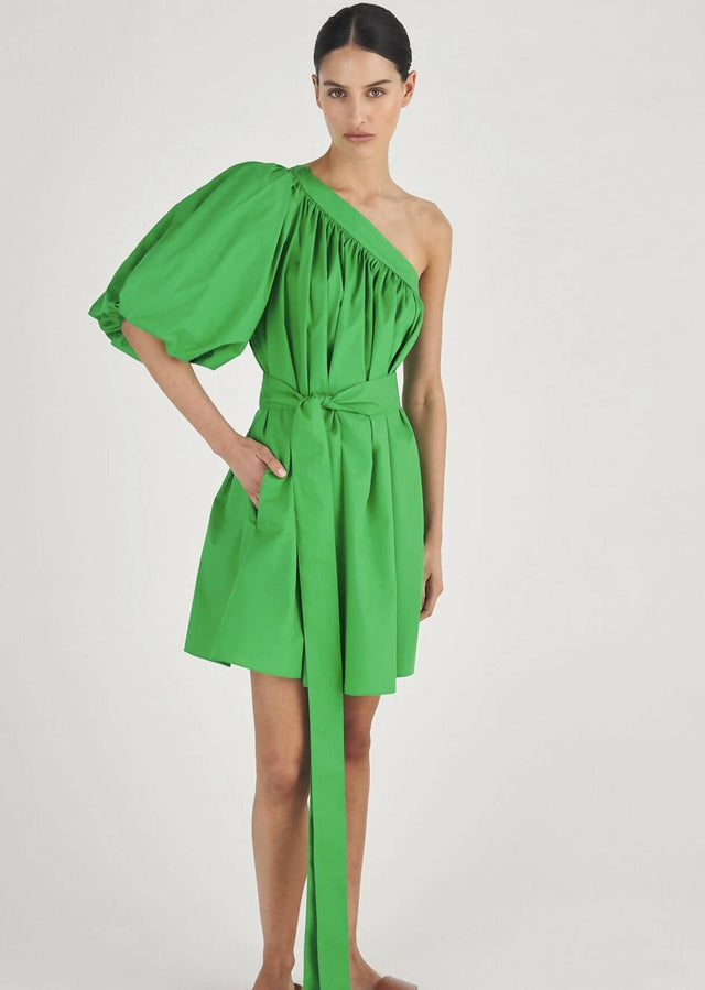Oroton One Shoulder Gathered Dress - 8 / Green - Dresses