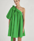 Oroton One Shoulder Gathered Dress - 8 / Green - Dresses