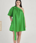 Oroton One Shoulder Gathered Dress - 8 / Green - Dresses
