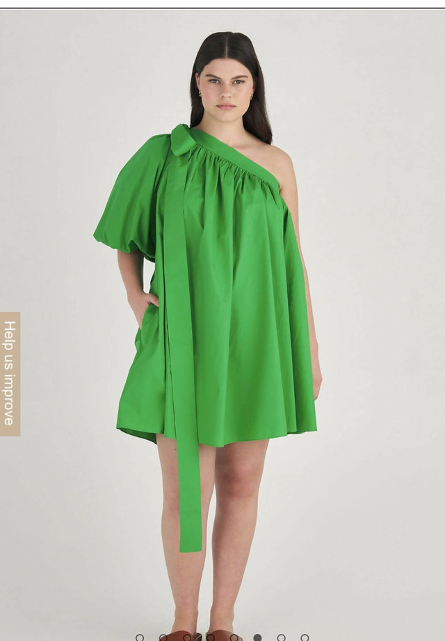 Oroton One Shoulder Gathered Dress - 8 / Green - Dresses