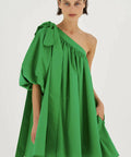 Oroton One Shoulder Gathered Dress - 8 / Green - Dresses
