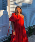 Oroton One Shoulder Red Maxi Gown - 12 / Red - Dresses