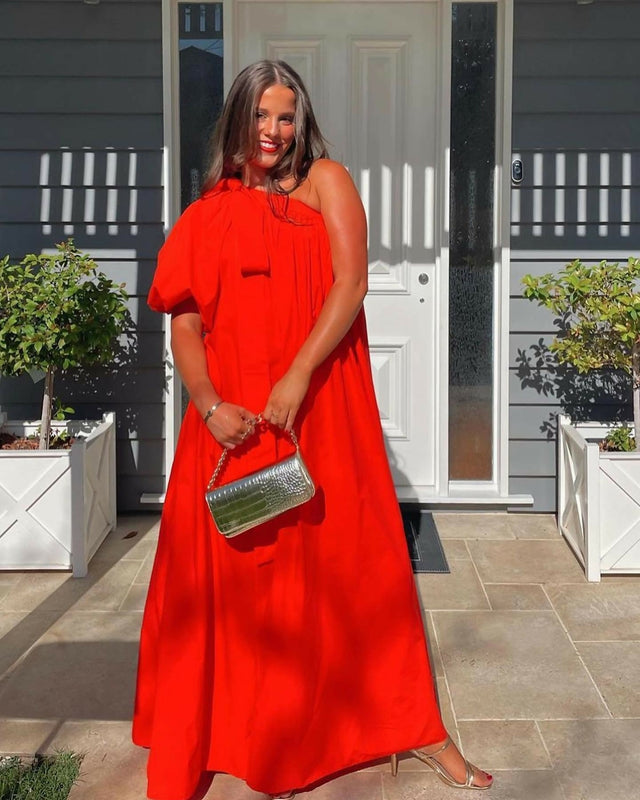 Oroton One Shoulder Red Maxi Gown - 12 / Red - Dresses