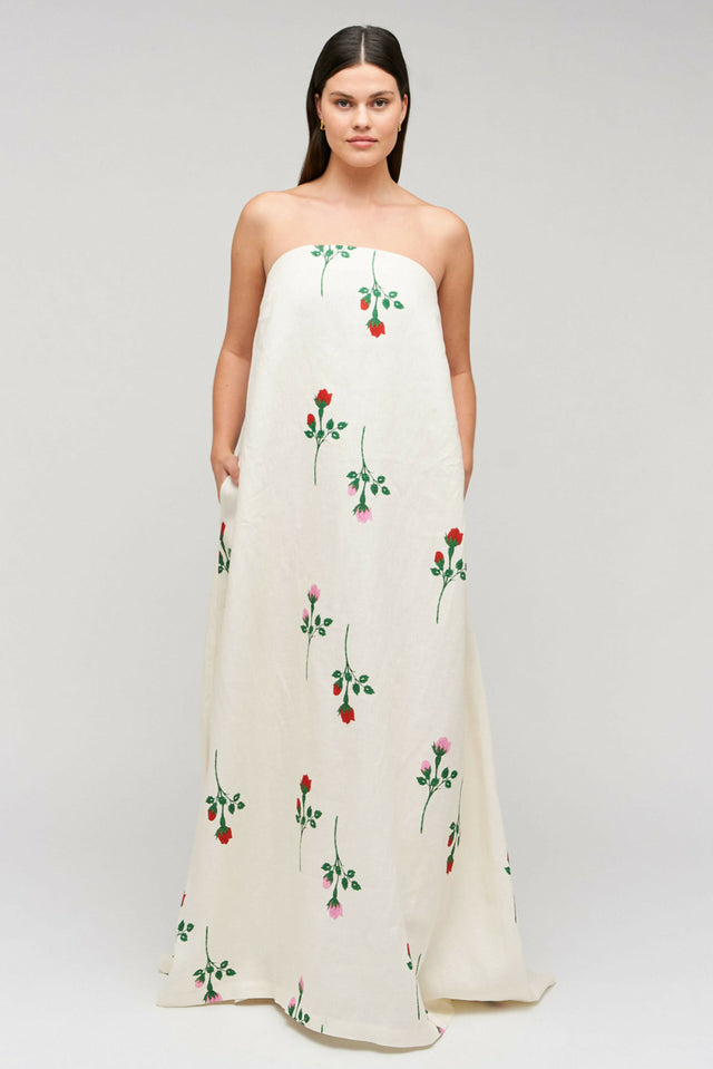 Oroton Rosebud Gown Antique White Print Size 8 - 8 / Print - Dresses