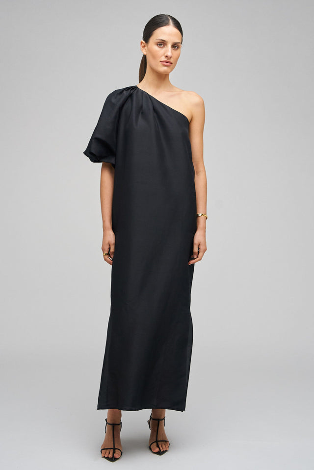 Oroton Silk One Shoulder Dress - 8 / Black - Dresses