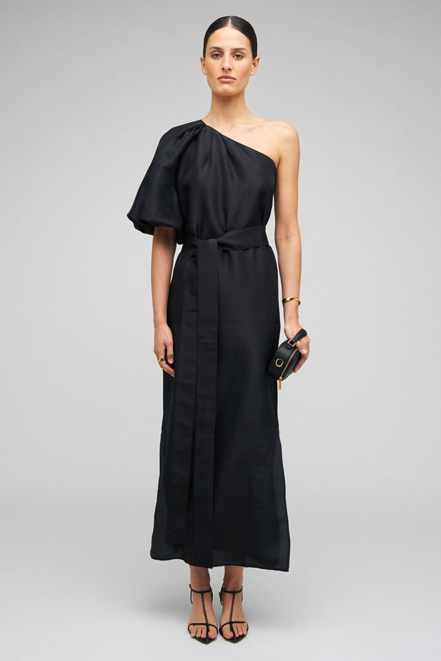 Oroton Silk One Shoulder Dress - 8 / Black - Dresses