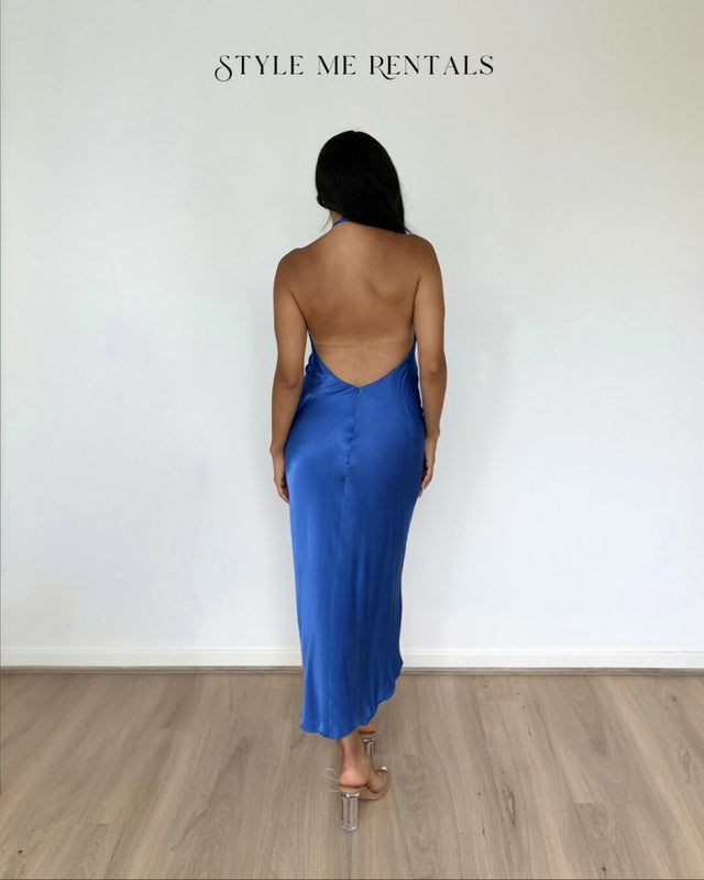 Shona Joy Oliviera Low Back Halter Neck Midi Dress Strong Blue