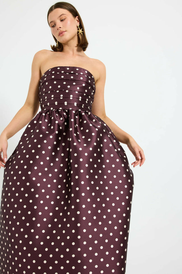 Pasduchas Alistair Strapless Polka Dot Midi Dress