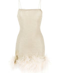 Oséree Glittered Feather-Trim Dress Gold / Size 6 - 6 / Gold - Dresses