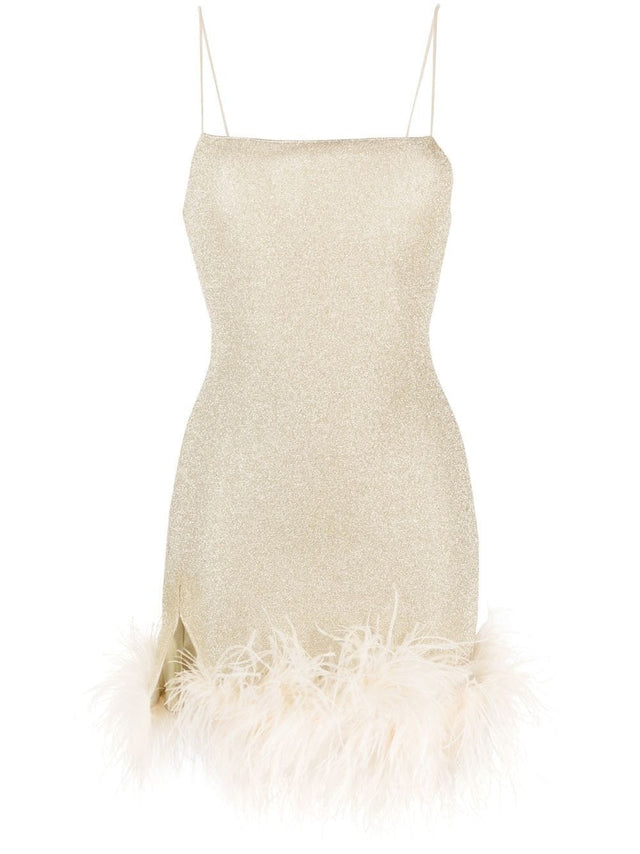 Oséree Glittered Feather-Trim Dress Gold / Size 6 - 6 / Gold - Dresses