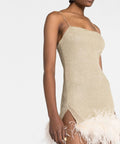 Oséree Glittered Feather-Trim Dress Gold / Size 6 - 6 / Gold - Dresses