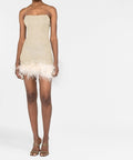 Oséree Glittered Feather-Trim Dress Gold / Size 6 - 6 / Gold - Dresses