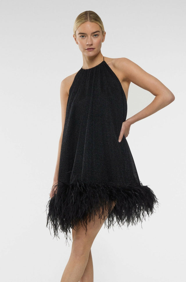 Oseree Lumiere Plumage Necklace Dress Black - 10 / Black - Dresses