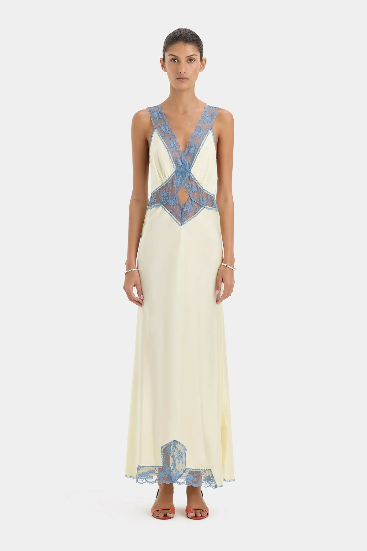 Sir Aries Cut Out Gown in Butter – designer dress hire