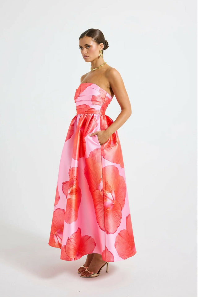 Paschudas Kalani Strapless Midi Rasberry Pink / Orange Size 10 - 10 / Multi - Dresses