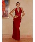 Peppermayo Main Act Halter Maxi Dress Rapsberry - 6 / Red - Dresses